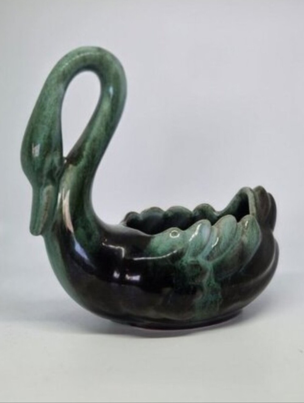 Blue Mountain Pottery 14cm Vintage Green Swan Planter Mid-Century Art Pottery